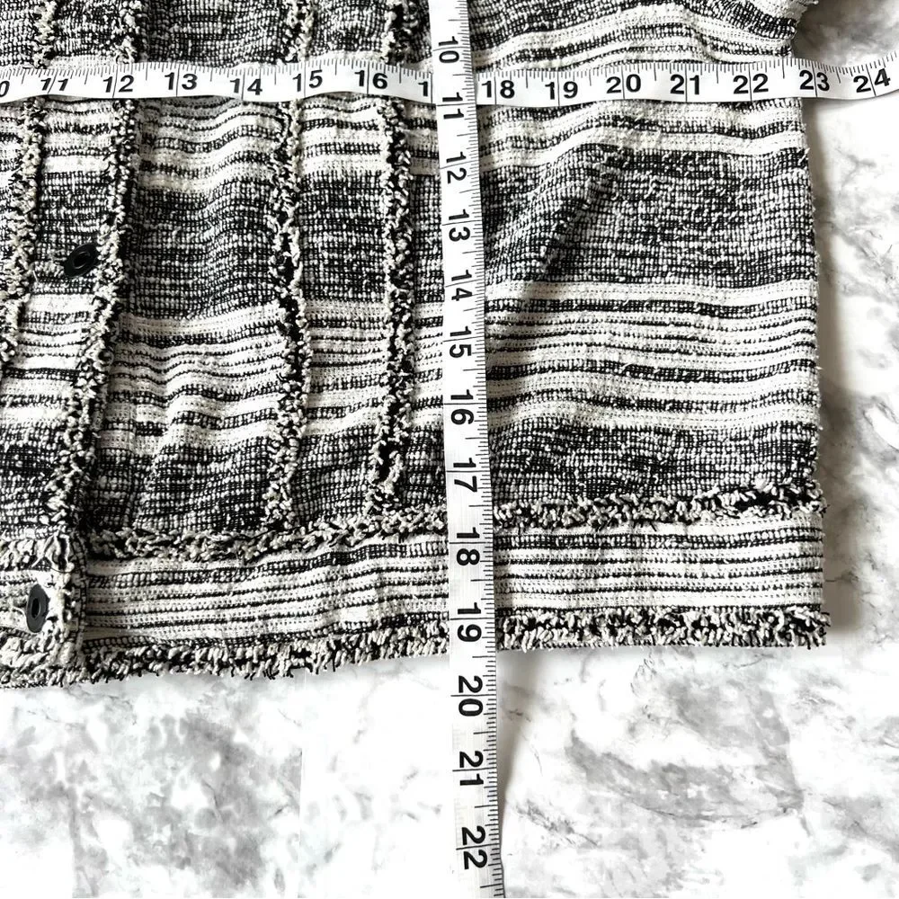 1. State Black Cream Fringe Tweed Button Front Long Sleeve Blazer Jacket
